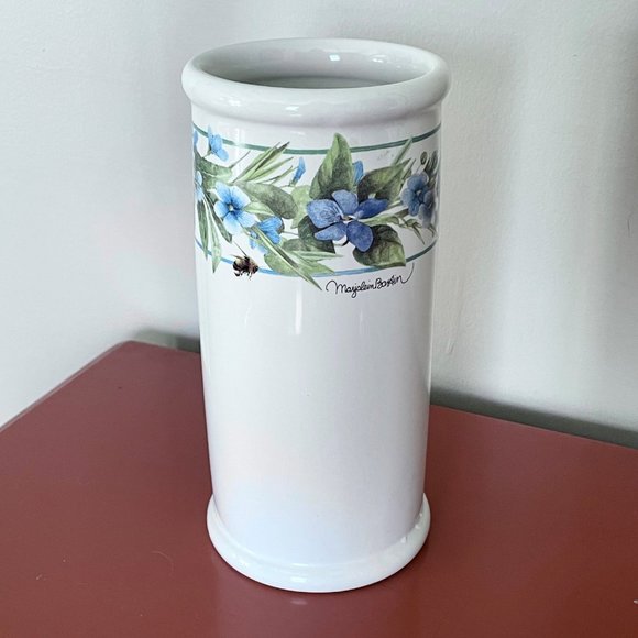 Marjolein Bastin Hallmark Nature's Sketchbook Ceramic Vase Blue Floral and Bee - Picture 5 of 6